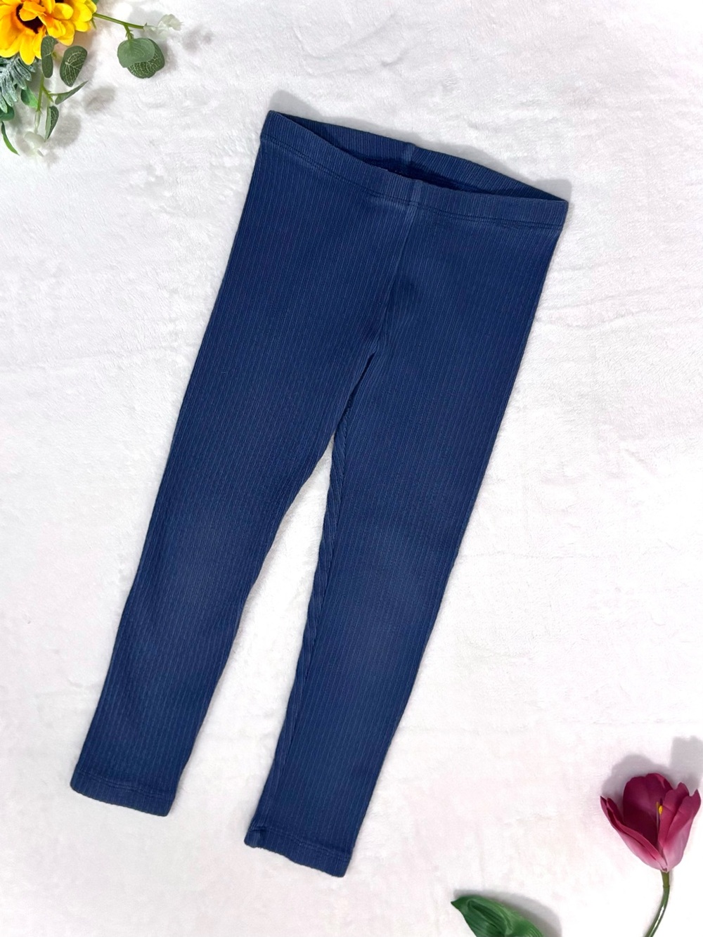 Tea Collection Girls Muted Blue Ribbed Leggings – Size 5